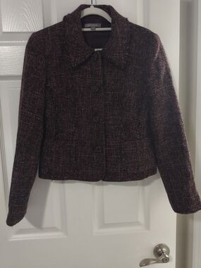 Petite Tweed Button-Front Jacket in Plum